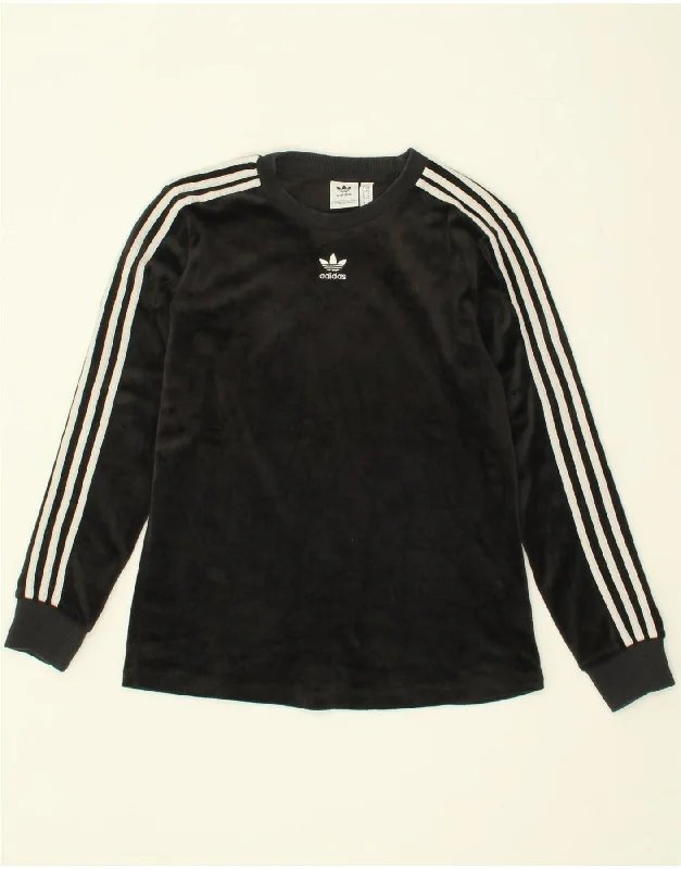 ADIDAS Womens Velour Sweatshirt Jumper UK 10 Small Black Polyester