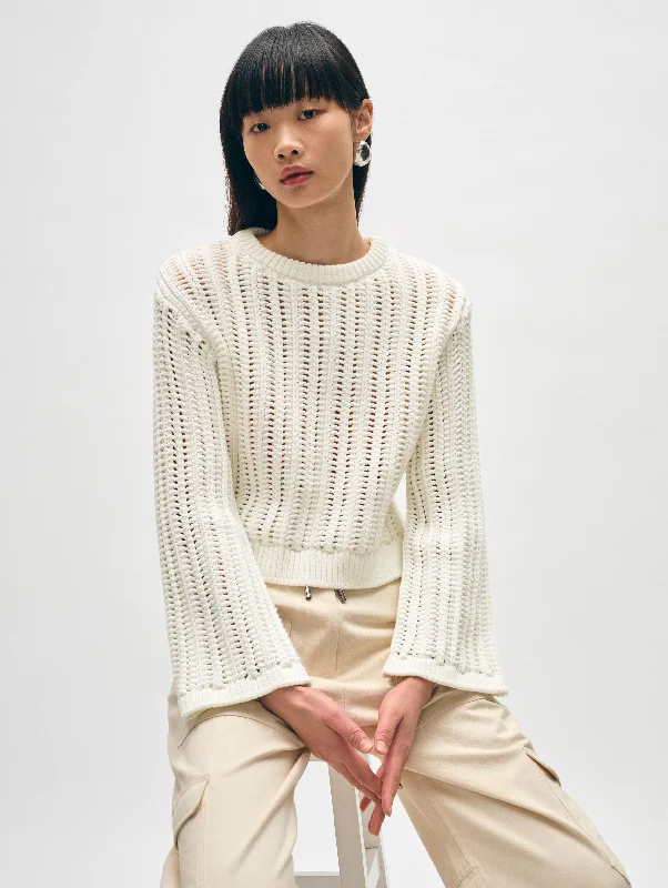 Cotton Rope Bell Sleeve Crewneck