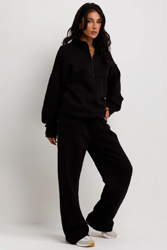 Half Zip Sweatshirt And Joggers Loungewear Set Black