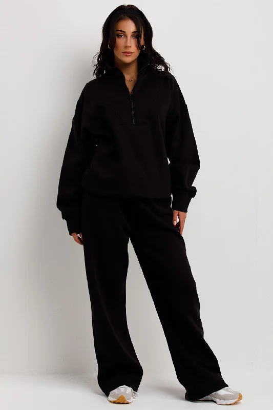 Half Zip Sweatshirt And Joggers Loungewear Set Black