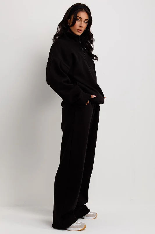 Half Zip Sweatshirt And Joggers Loungewear Set Black