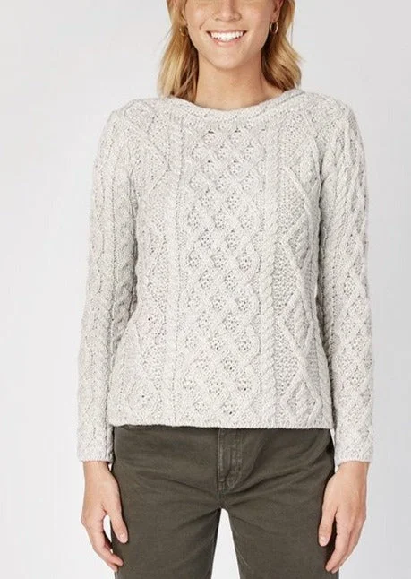 IrelandsEye Women's Lambay Aran Sweater | Silver Marl