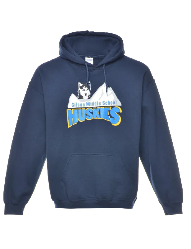 Navy Huskies Printed Hoodie - S