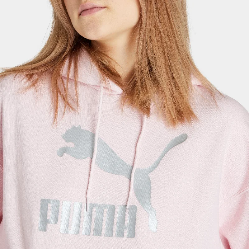 Puma Women's Classics Metallic Logo Pullover Hoodie Chalk Pink / Silver