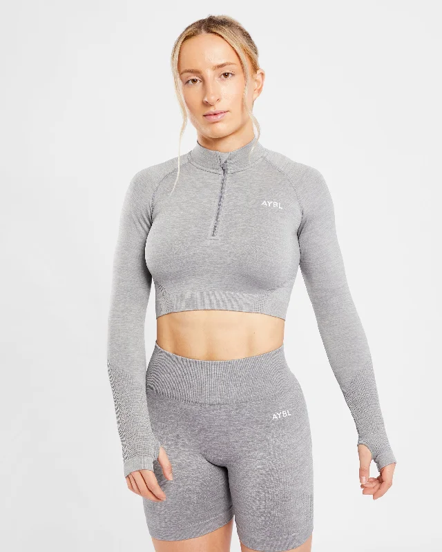 Revive Seamless Crop 1/2 Zip Pullover - Grey Marl