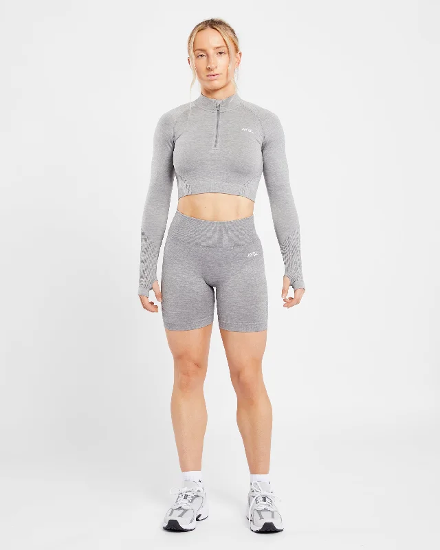 Revive Seamless Crop 1/2 Zip Pullover - Grey Marl