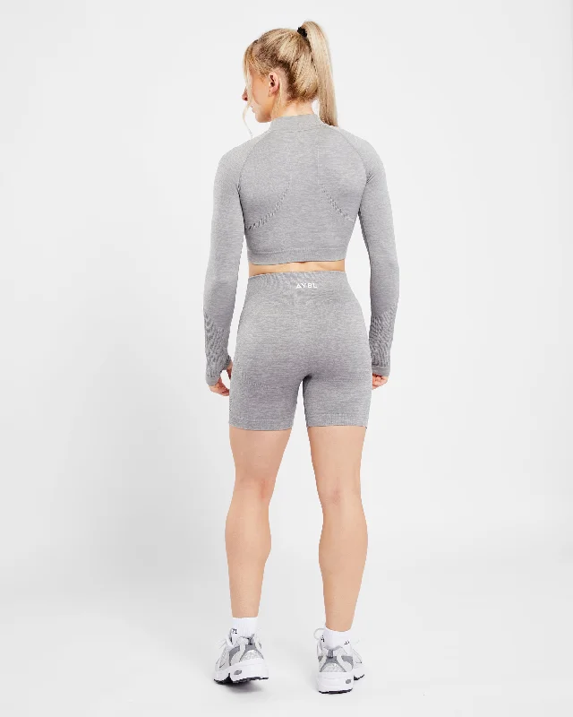 Revive Seamless Crop 1/2 Zip Pullover - Grey Marl