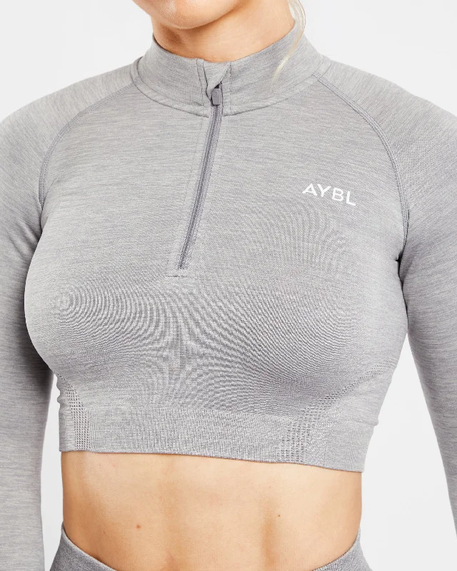 Revive Seamless Crop 1/2 Zip Pullover - Grey Marl