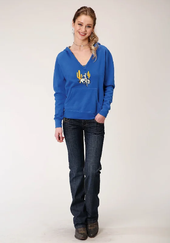 Roper Womens Blue Cotton Blend Bronc Rider Cactus Hoodie