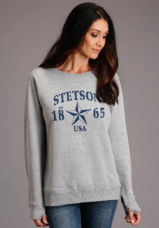 Stetson Womens Heather Grey Cotton Blend Star Sweatshirt