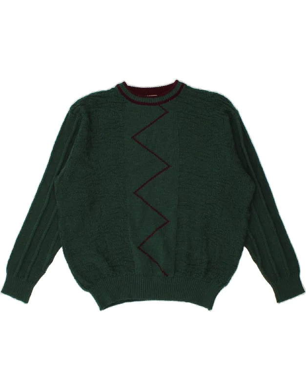 VINTAGE Womens Crew Neck Jumper Sweater EU 50 3XL Green Geometric