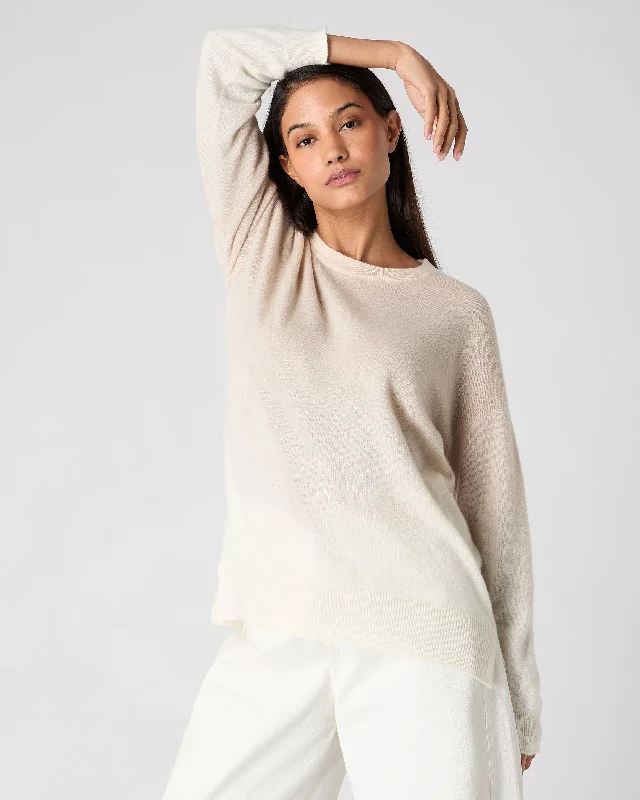 Women's Dip Dye Round Neck Cashmere Sweater Almond White