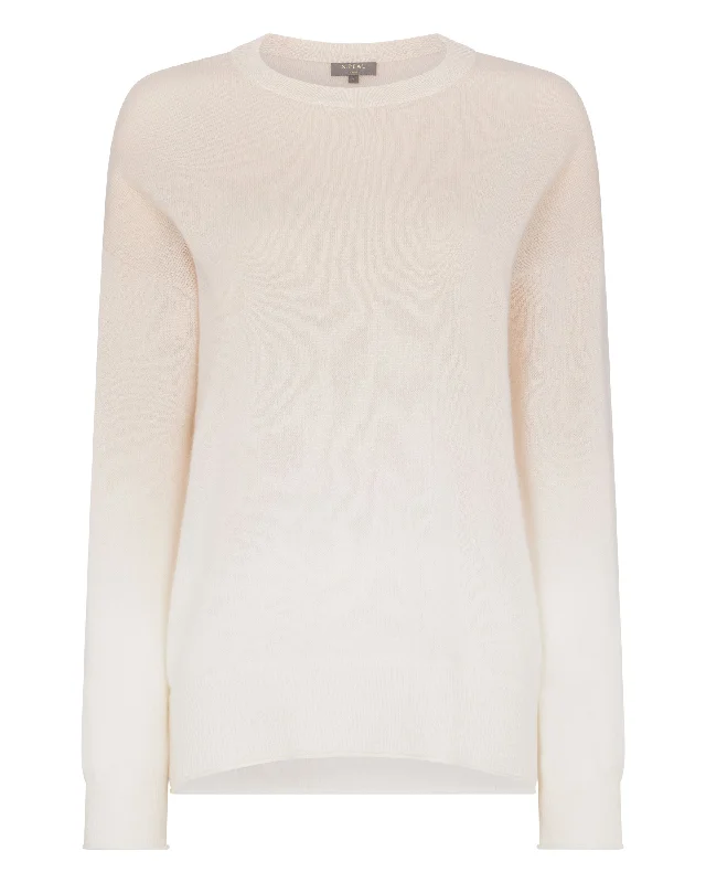 Women's Dip Dye Round Neck Cashmere Sweater Almond White