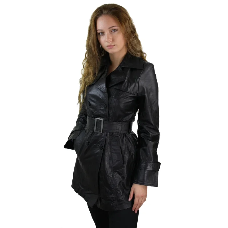 100% Women's Mid Length Military Blazer Leather Jacket Black