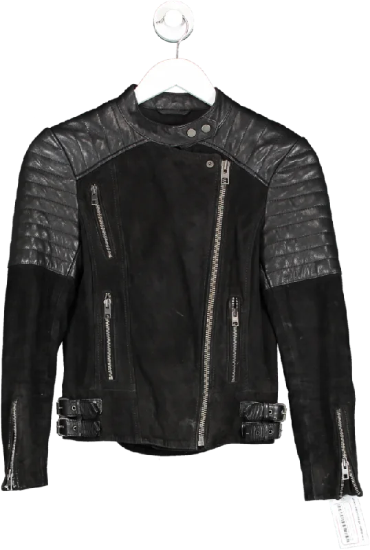 All Saints Black Suede & Leather Biker Jacket UK 4