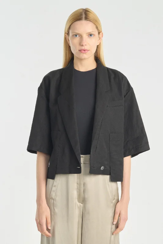 Black viscose linen twill short jacket