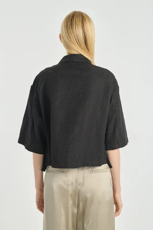 Black viscose linen twill short jacket