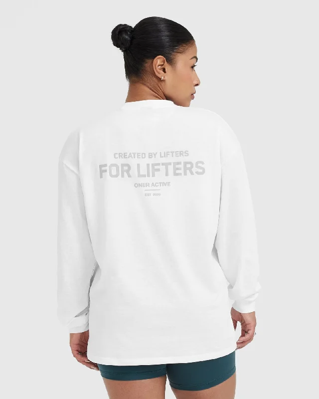 Classic Lifters Graphic Oversized Lightweight Long Sleeve Top | White