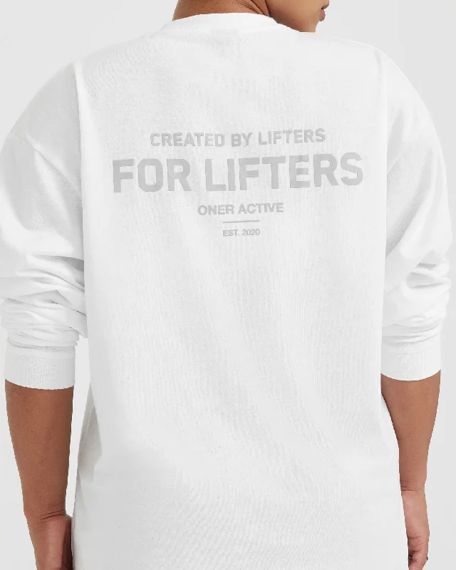 Classic Lifters Graphic Oversized Lightweight Long Sleeve Top | White