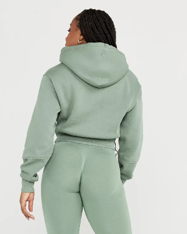 Classic Lounge Cropped Zip Through Hoodie | Sage