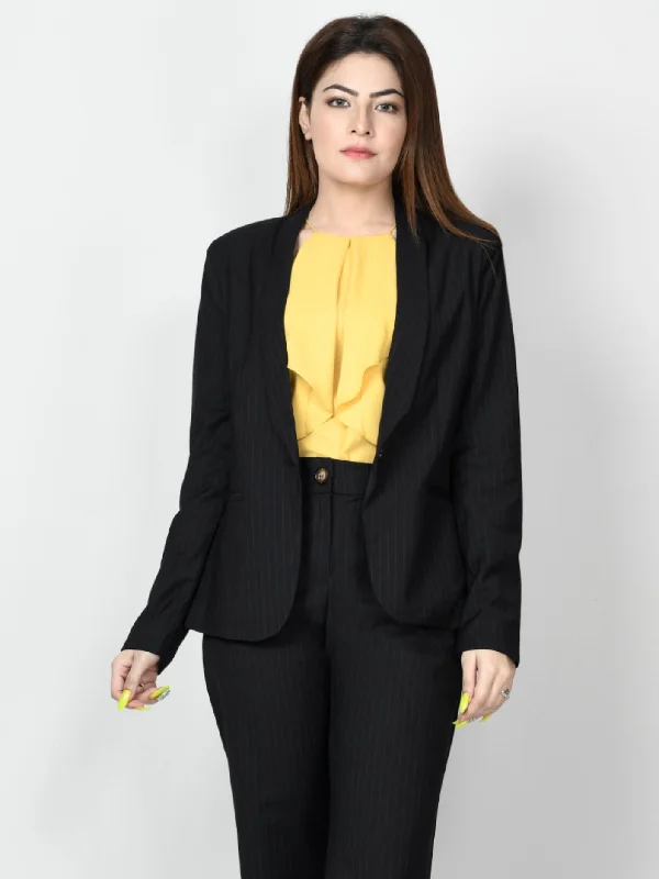 Striped Formal Coat - Black