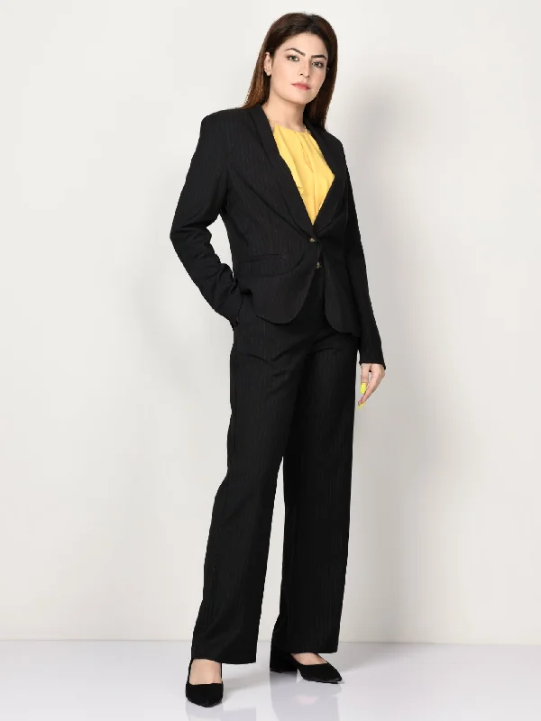 Striped Formal Coat - Black