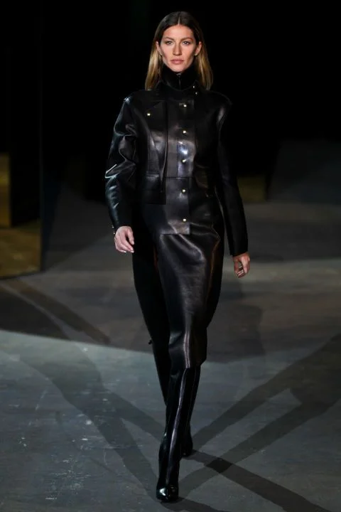 Gisele Bundchen Black Leather Coat Jacket at Alexander Wang