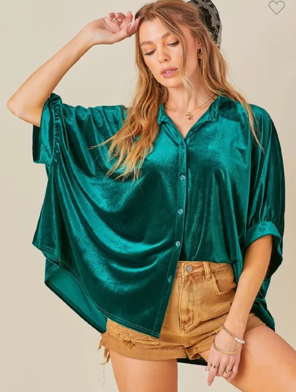 Hunter Green Velvet Button Down