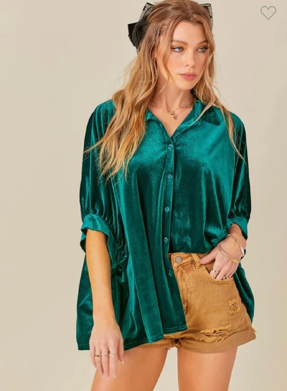 Hunter Green Velvet Button Down