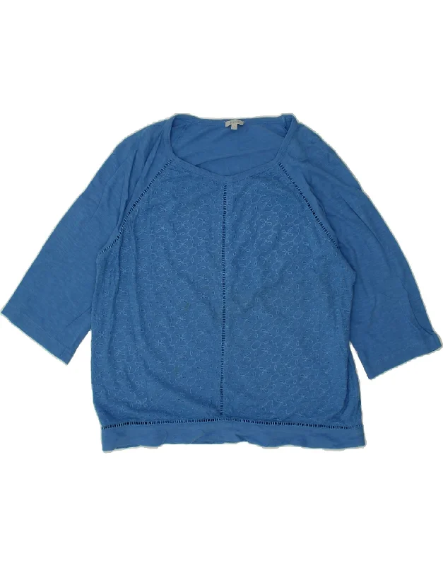 JIGSAW Womens Top 3/4 Sleeve UK 16 Large Blue Cotton