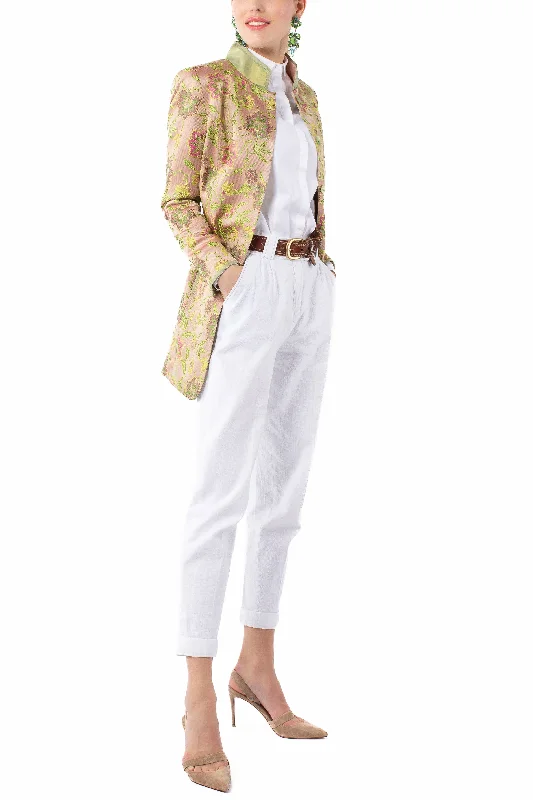 Long-blazer from rosé floral-jacquard