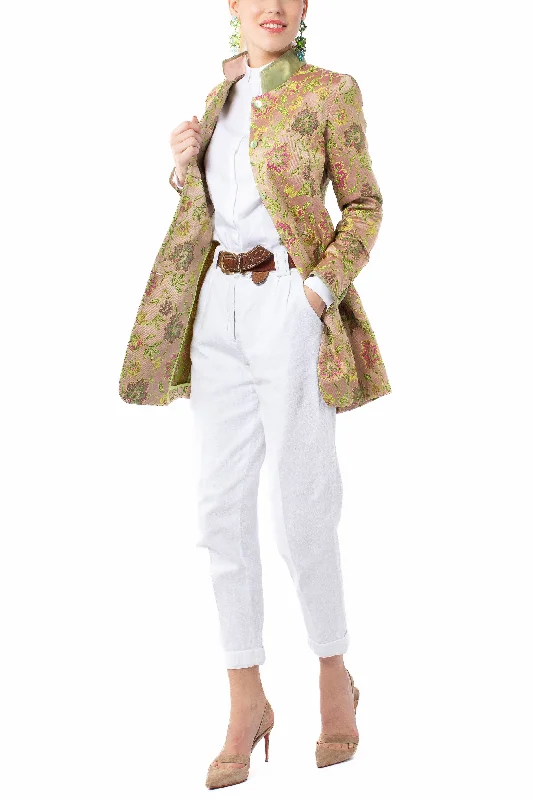 Long-blazer from rosé floral-jacquard