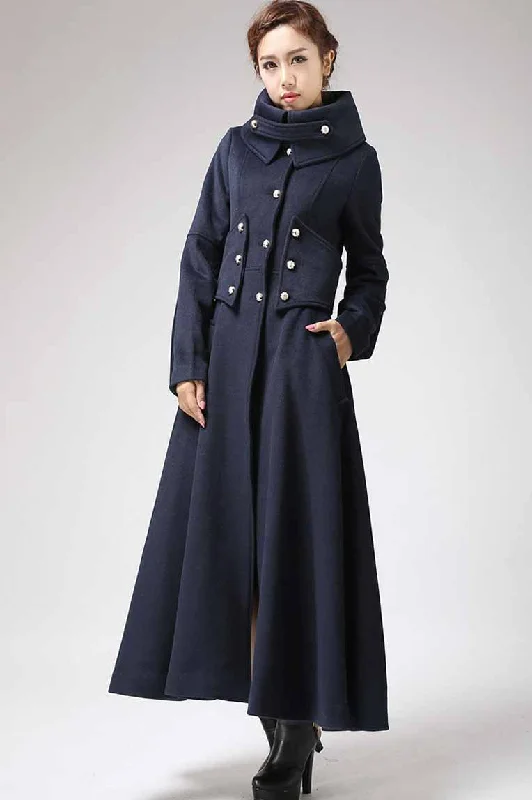 Blue Military wool Coat for women 0701#