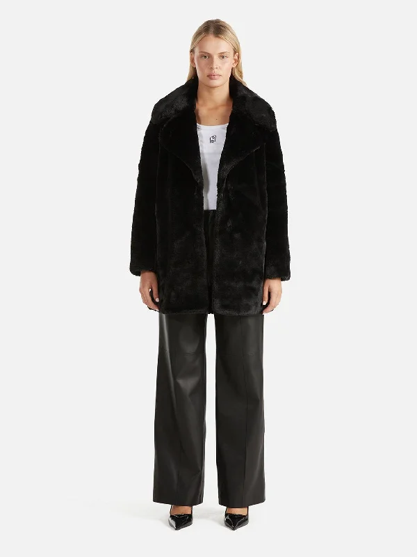 Minimalist Faux Fur Jacket - Black