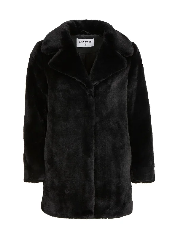 Minimalist Faux Fur Jacket - Black