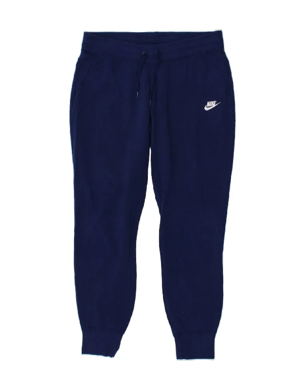 NIKE Womens Tracksuit Trousers Joggers UK 14 Large Navy Blue Cotton