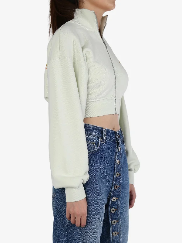 OFF-WHITE Women Ramage Flower Arrow Zip Crew Sweatshirt