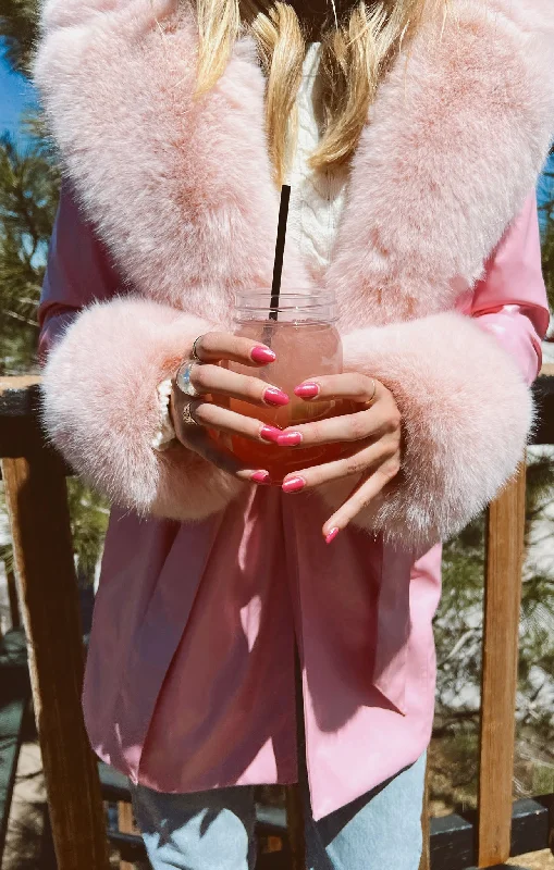 Penny Lane Coat ~ Pink Faux Leather with Faux Fur