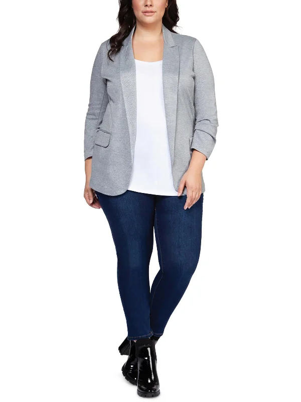 Plus Womens Heathered Work Wear Open-Front Blazer