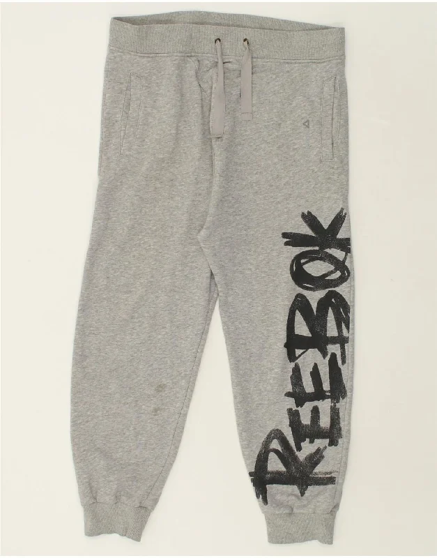 REEBOK Womens Graphic Tracksuit Trousers Joggers UK 12/14 Medium Grey