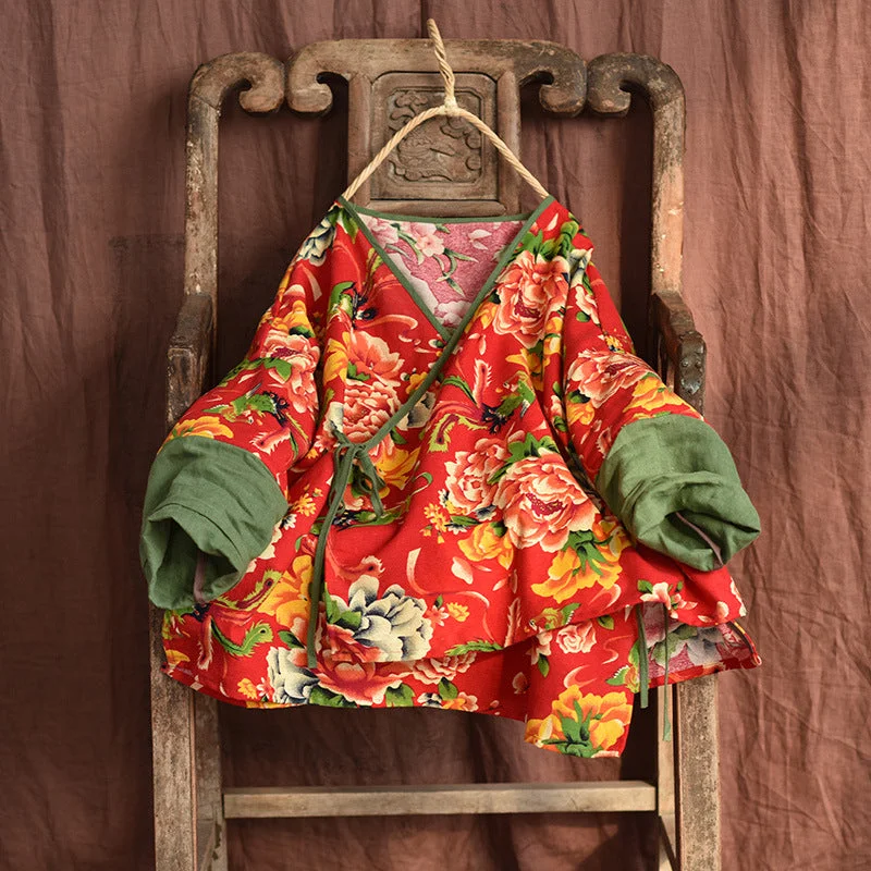 Retro Floral Women Spring Cotton Coat