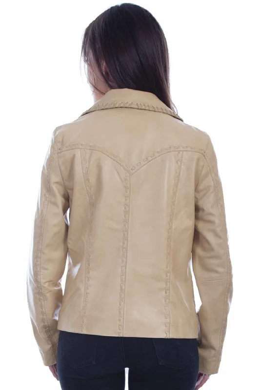 Scully Womens Whip Stitch Cream Leather Leather Jacket