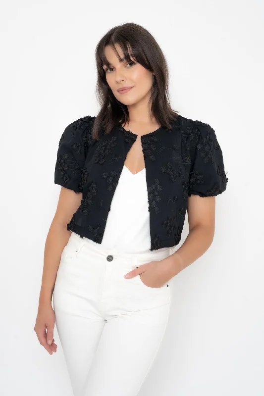 Short Sleeve Embroidered Bolero in Black