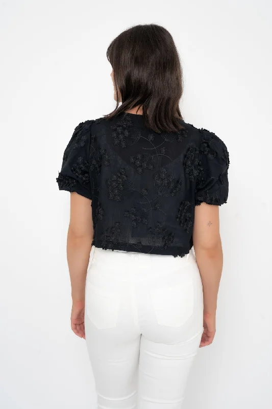 Short Sleeve Embroidered Bolero in Black