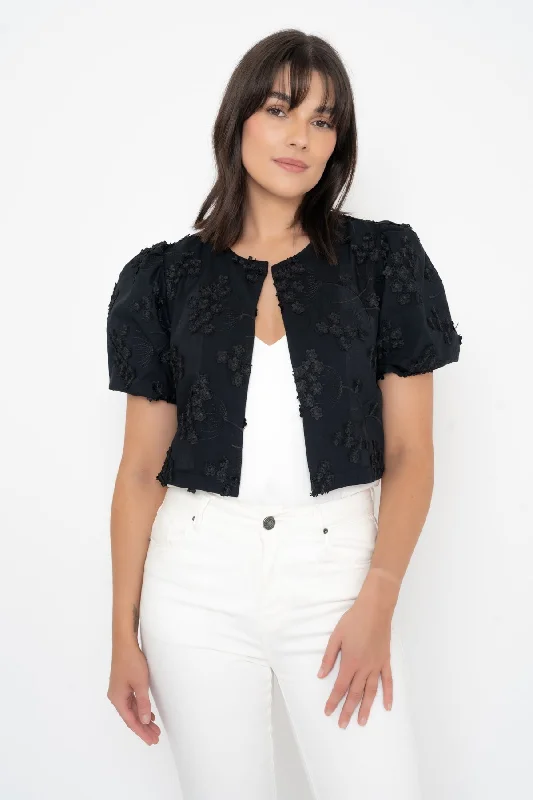 Short Sleeve Embroidered Bolero in Black