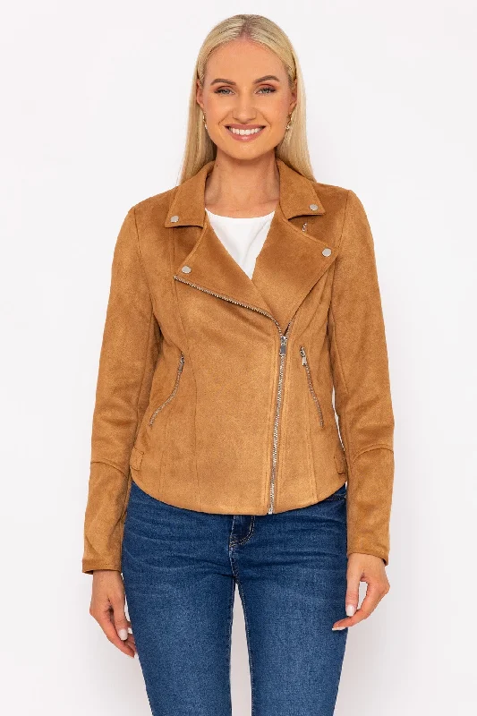 Suede Biker Jacket in Tan