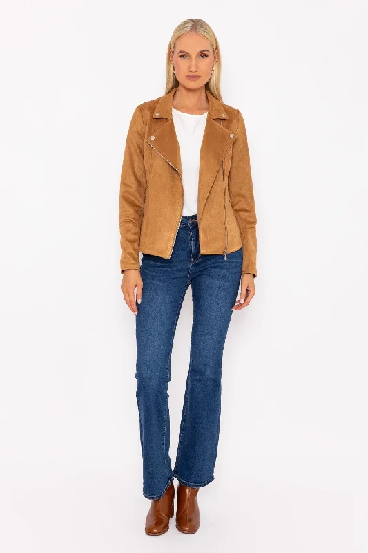 Suede Biker Jacket in Tan