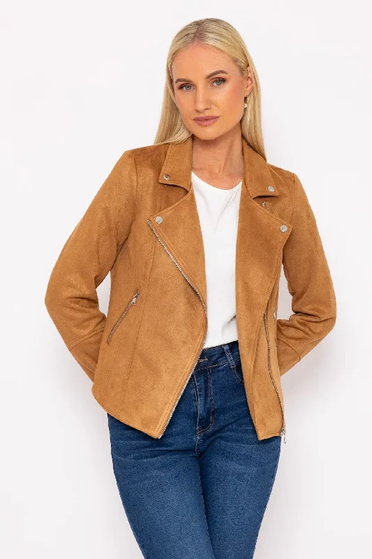 Suede Biker Jacket in Tan