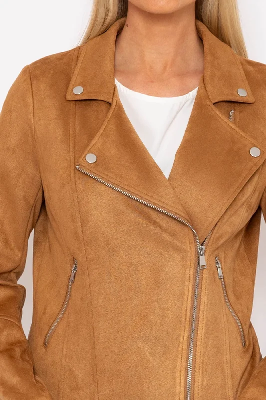 Suede Biker Jacket in Tan