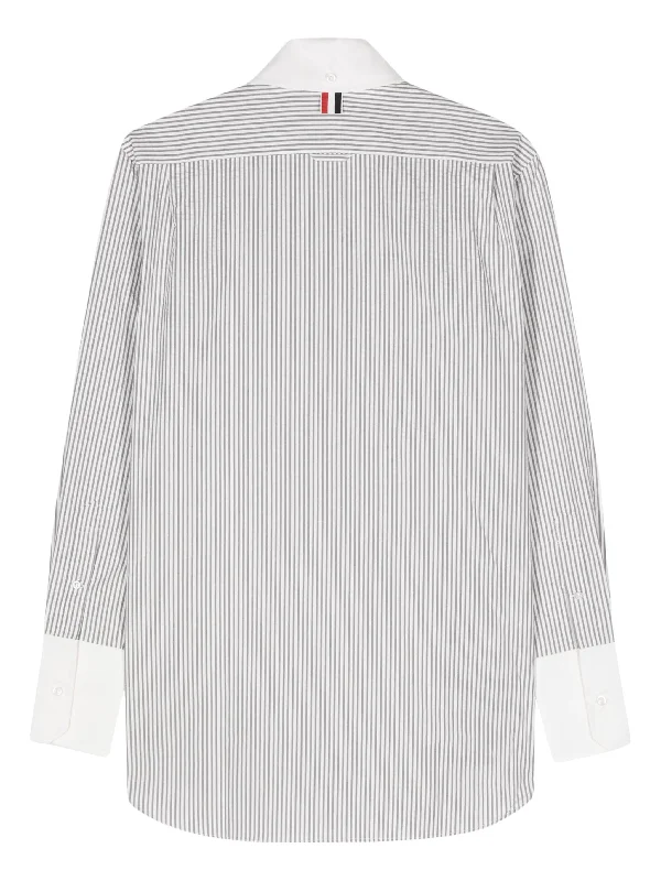 THOM BROWNE Women Exaggerated Easy Fit Point Collar Shirt W/ Combo Collar And Cuffs in Seersucker